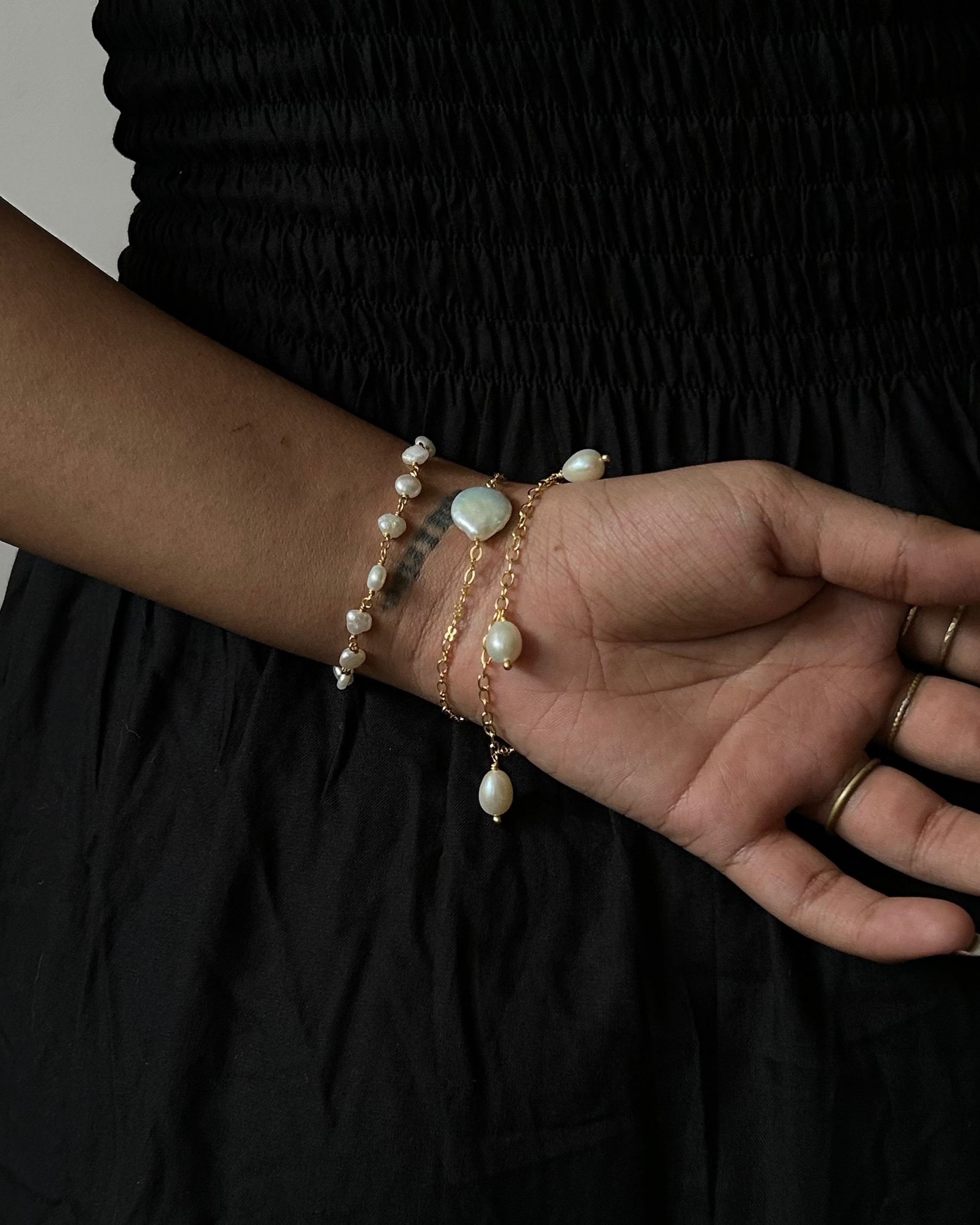 18K Gold Dipped Fresh Water Peal Link Bracelet handmade by A Creator's Studio