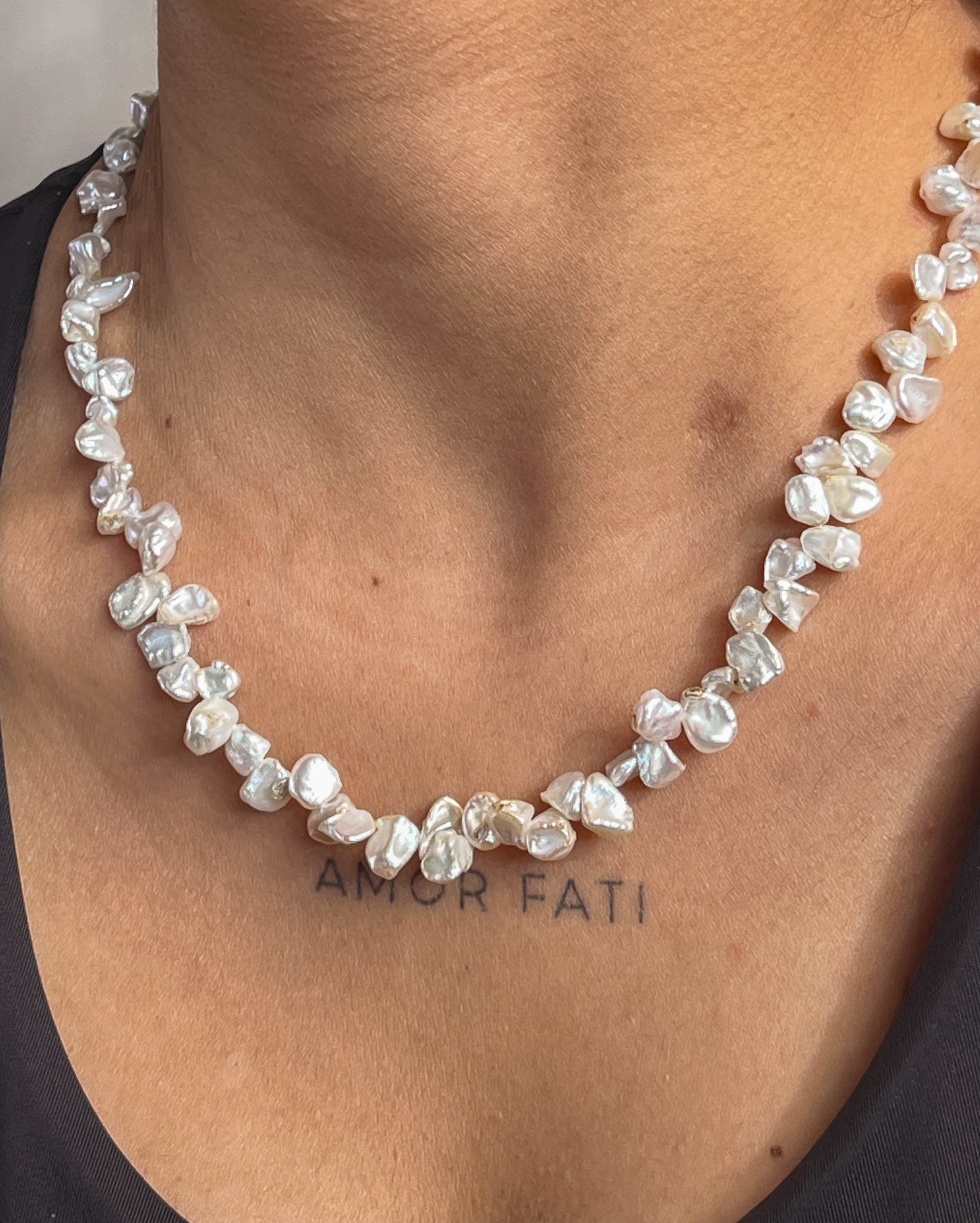 Gold plated White Chip Freshwater Pearl Necklace handmade by A Creator's Studio