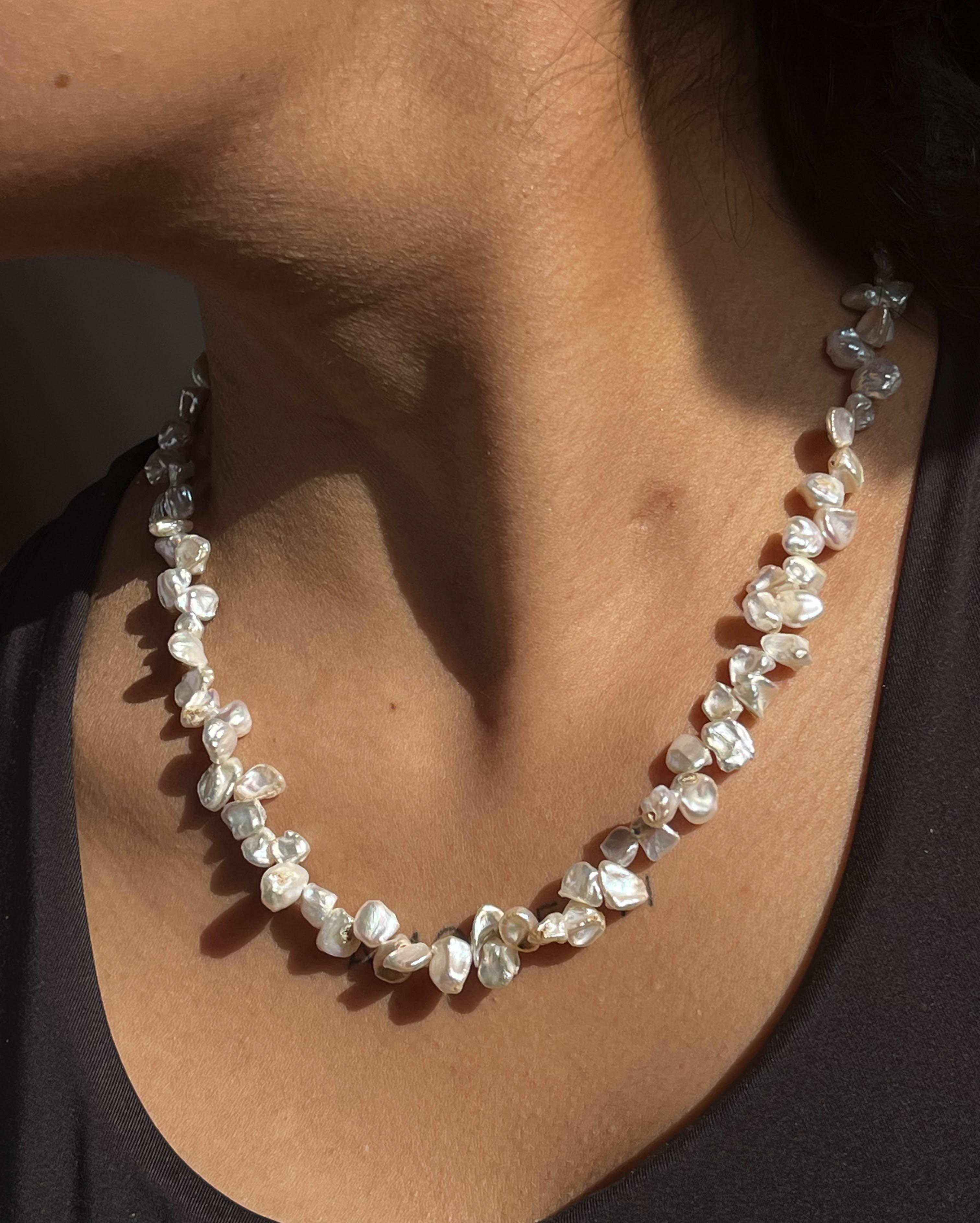 Gold plated White Chip Freshwater Pearl Necklace handmade by A Creator's Studio