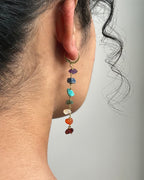 Brass earrings with unique crystal rainbow design handmade by A Creator's Studio