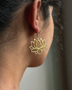 Brass earrings with unique lotus design handmade by A Creator's Studio