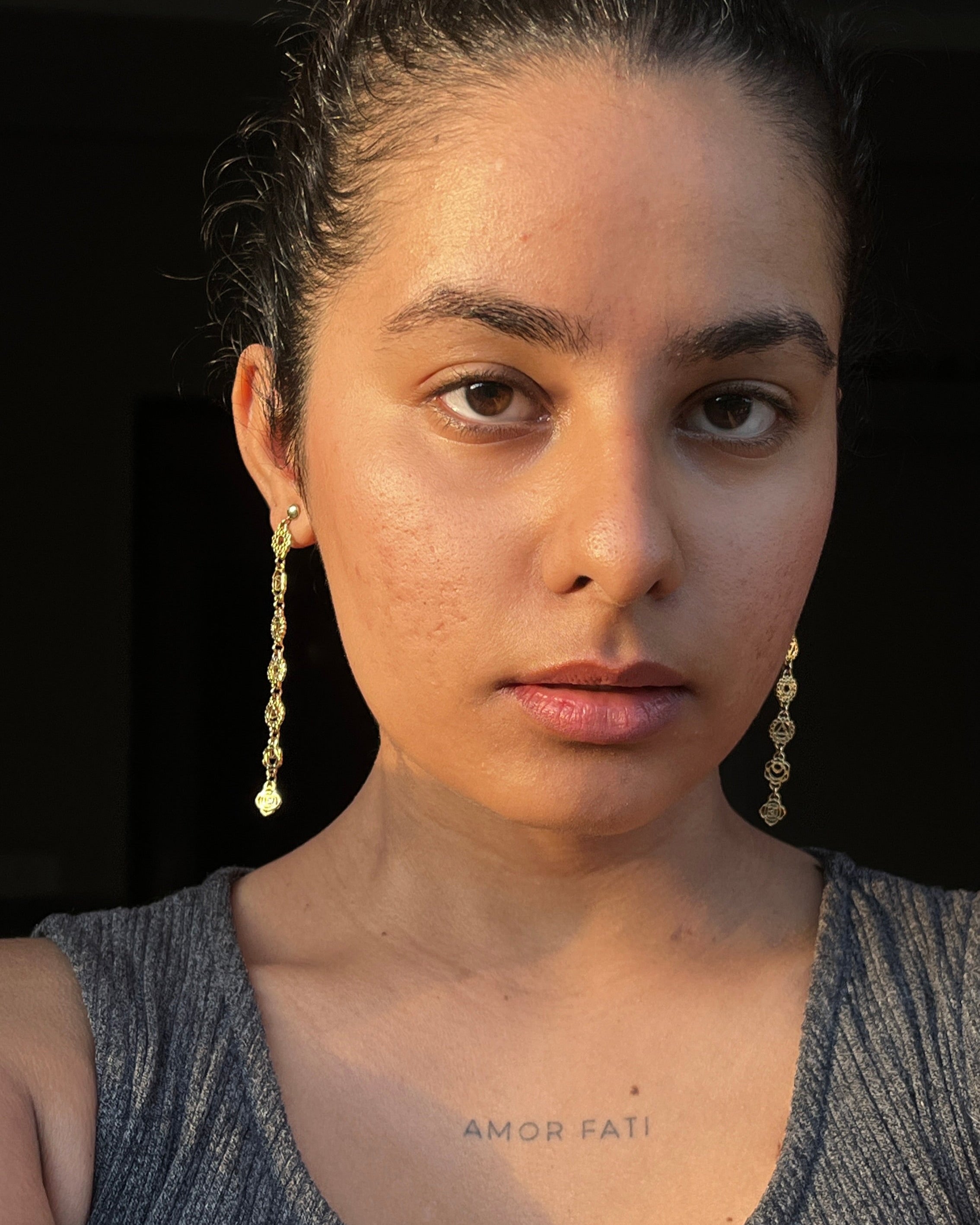 Brass Chakra earrings handmade by A Creator's Studio