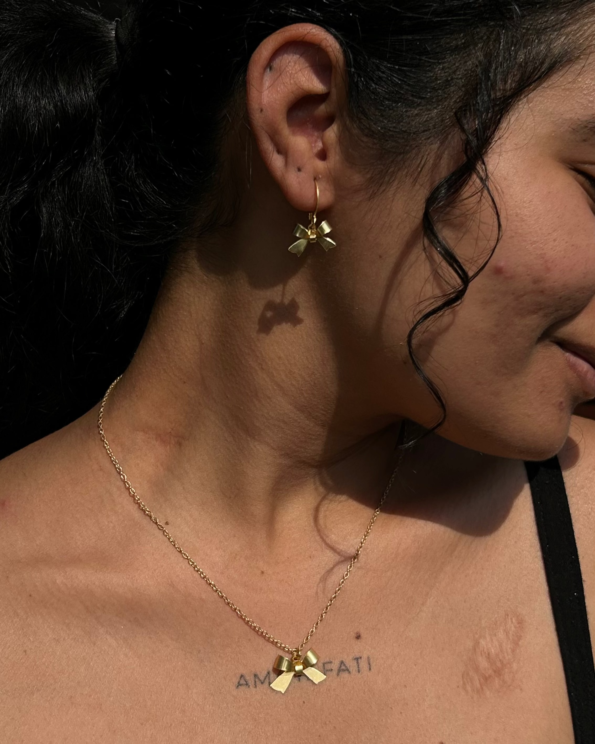 Gold Dipped Dainty Bow Drop Earrings handmade by A Creator's studio