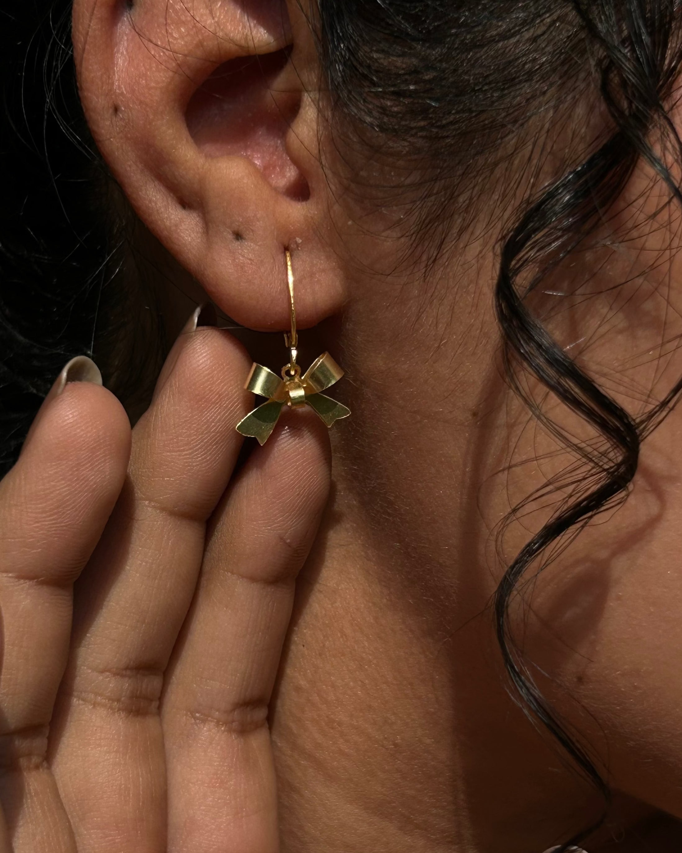 Gold Dipped Dainty Bow Drop Earrings handmade by A Creator's studio