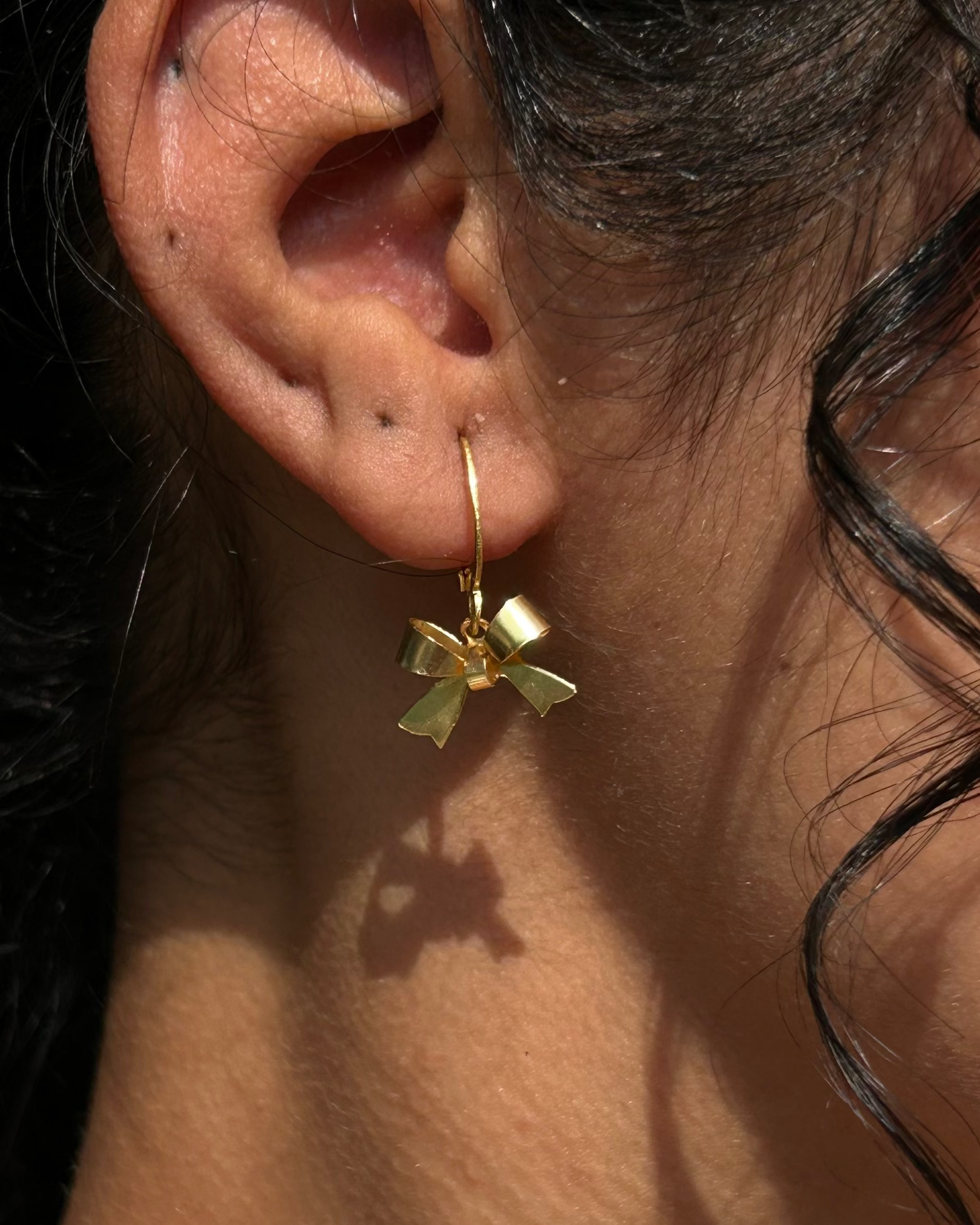 Gold Dipped Dainty Bow Drop Earrings handmade by A Creator's studio