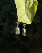 Gold Plated Green Jade Stone Drop Earrings handmade by A Creator's Studio