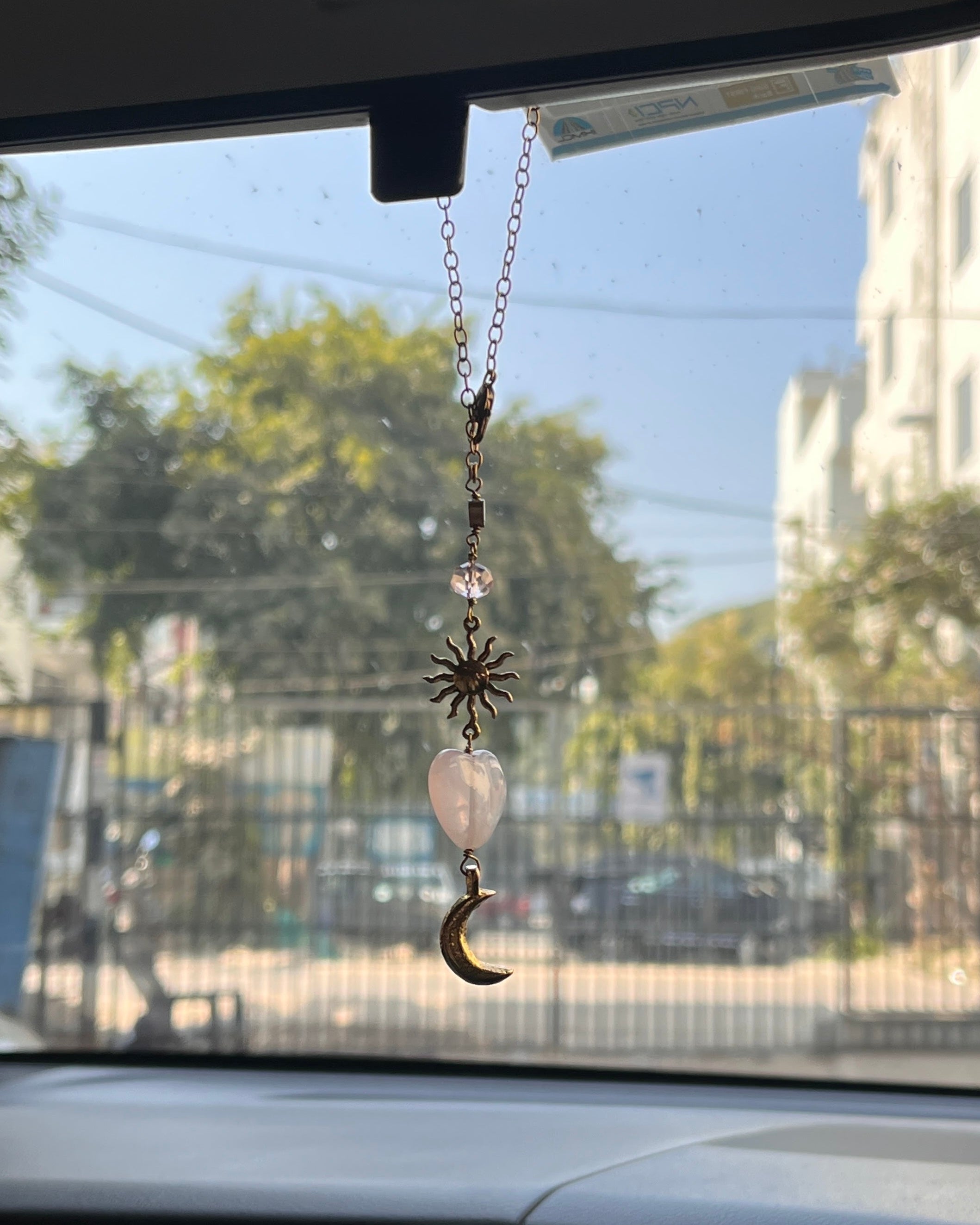 Rose Quartz Celestial Car Charm