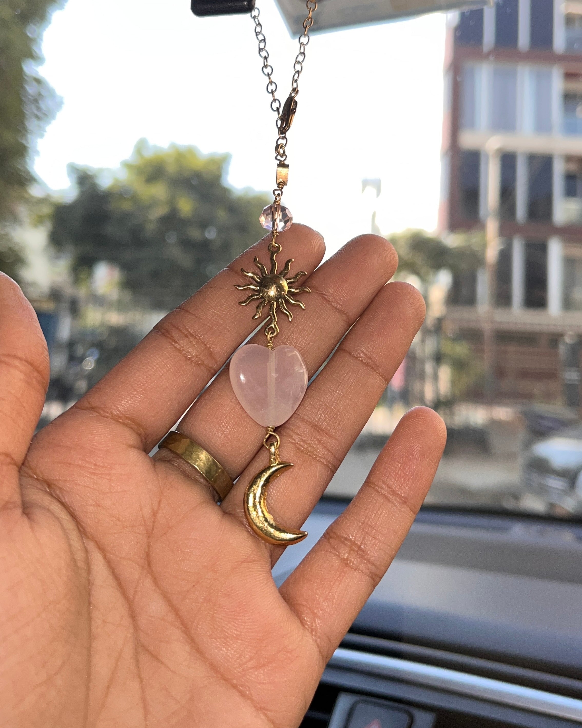Rose Quartz Celestial Car Charm