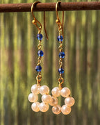 Pair of pearl and blue gemstone  Brass earrings handmade by A Creator's Studio