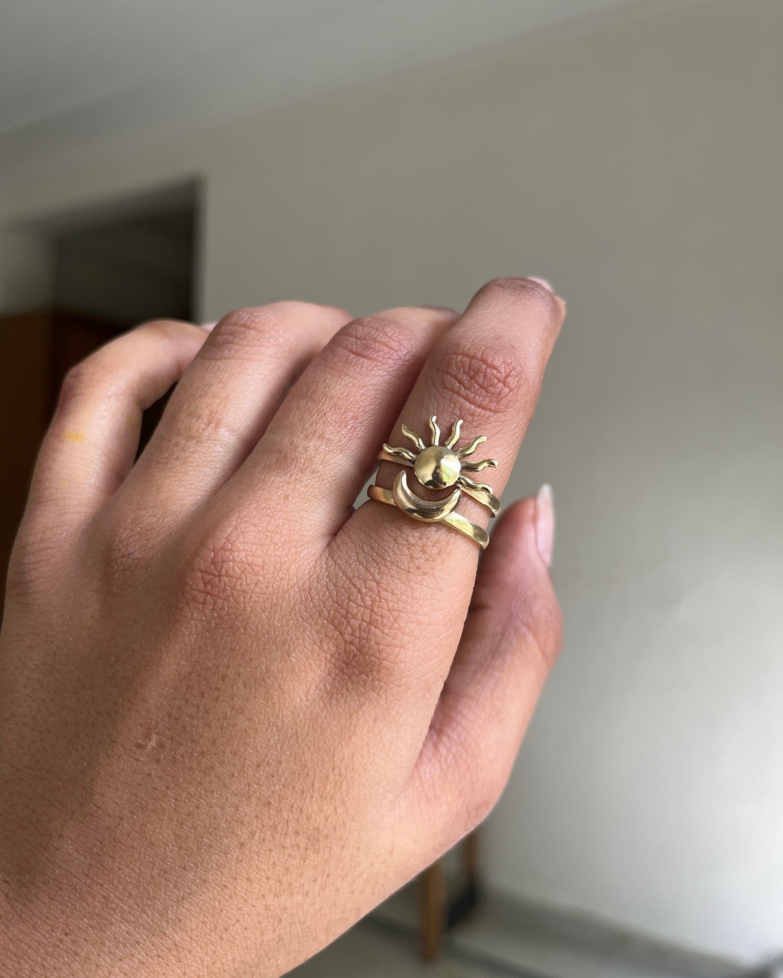 Sun and Moon Ring Set Brass