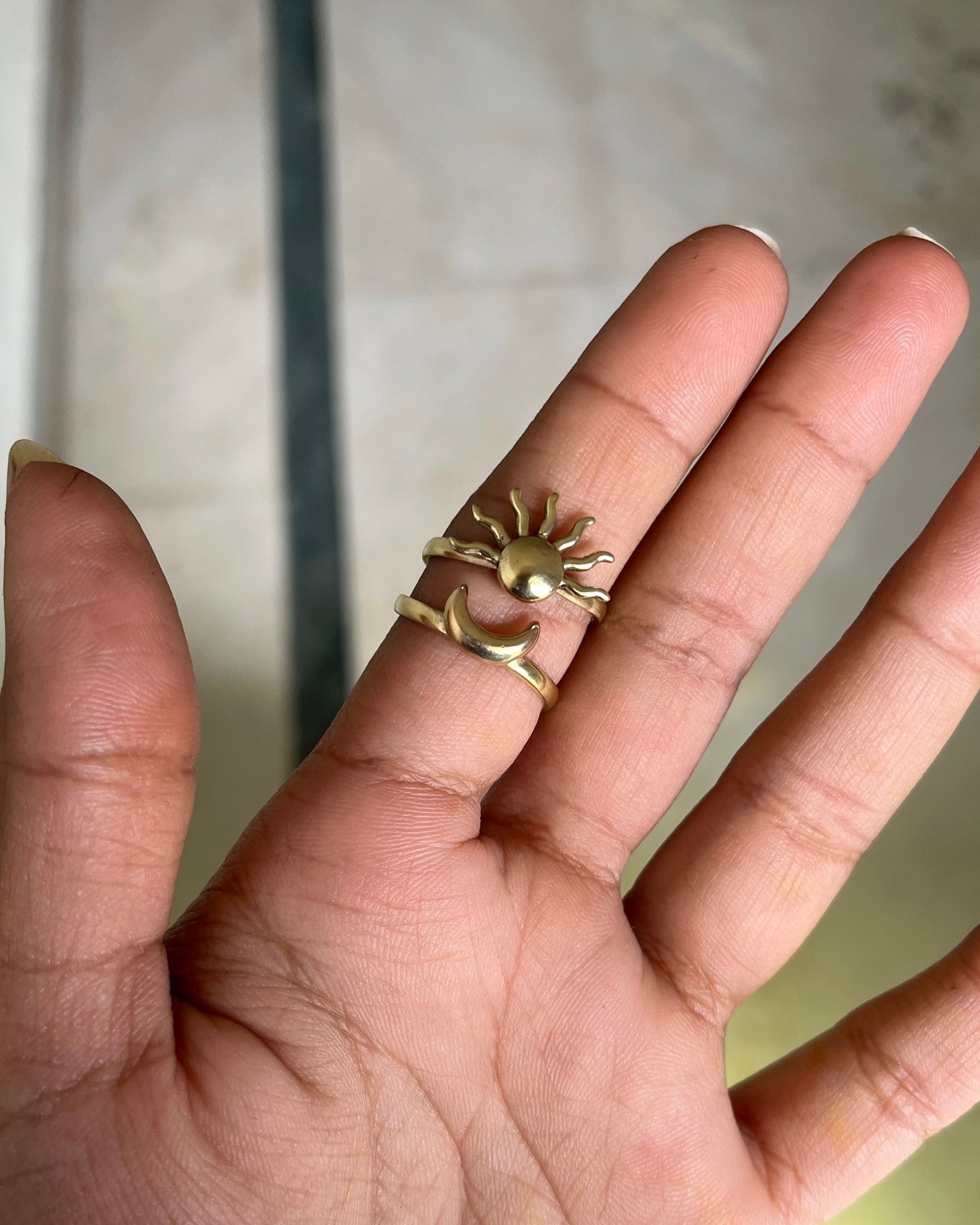 Sun and Moon Ring Set Brass