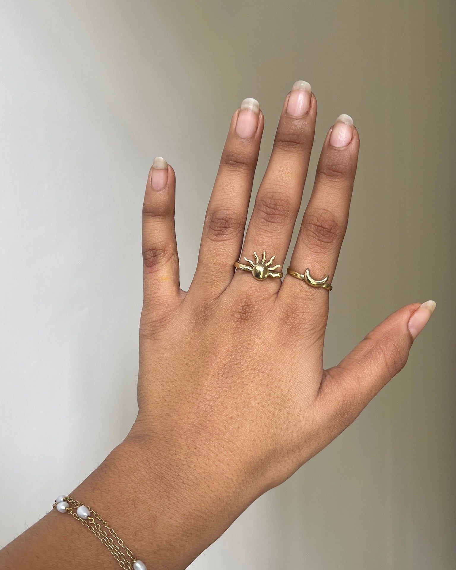 Sun and Moon Ring Set Brass