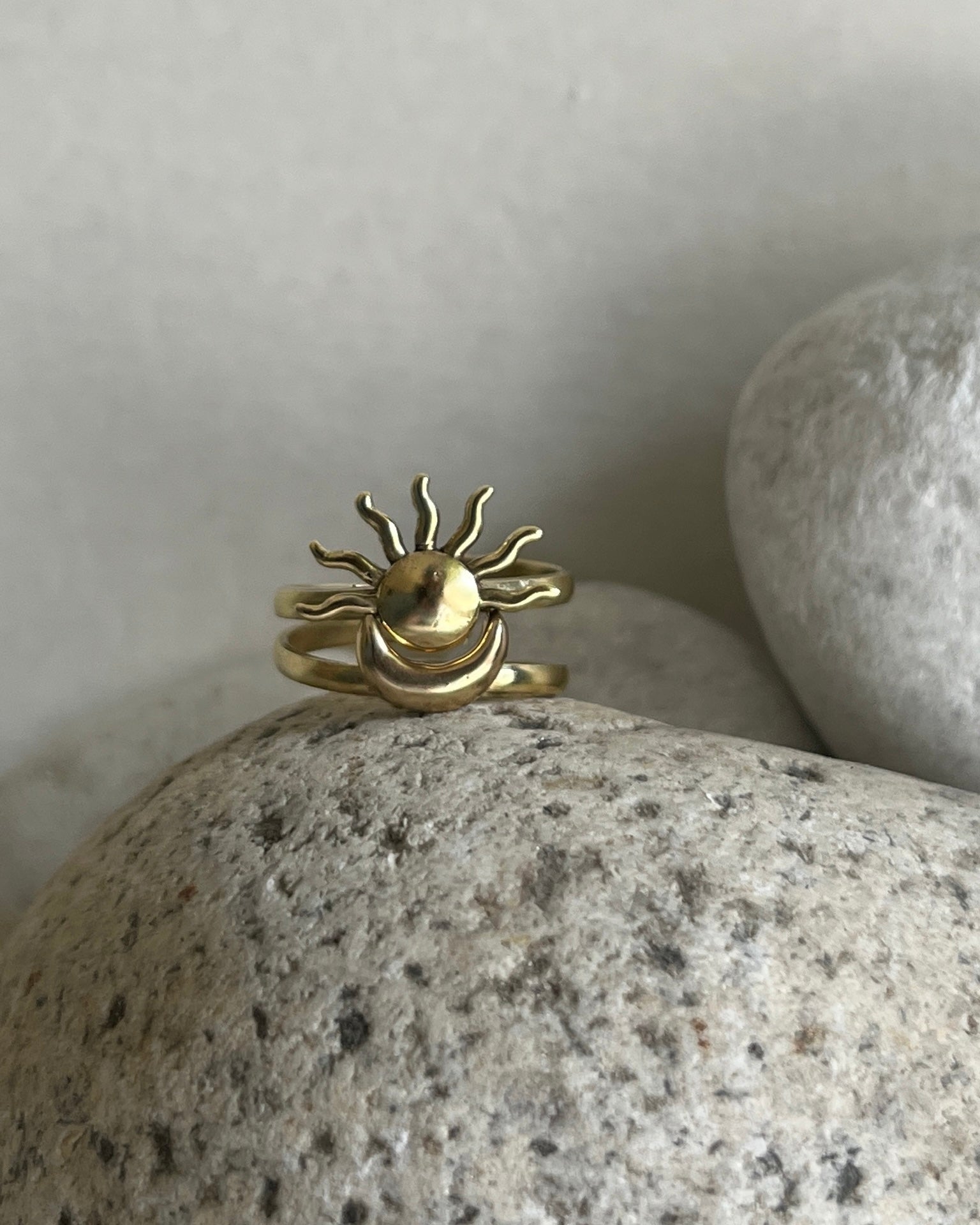 Sun and Moon Ring Set Brass