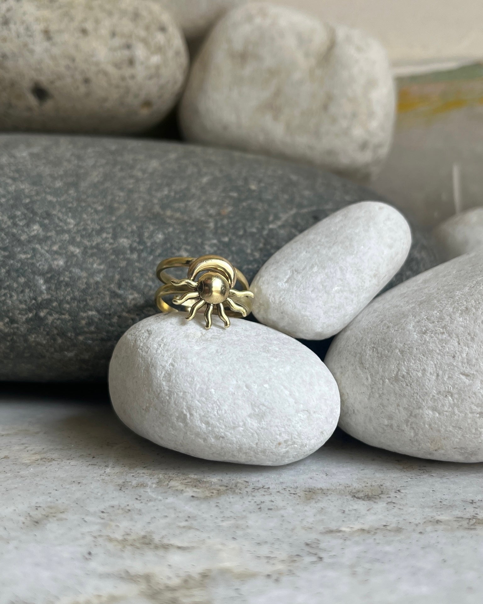 Sun and Moon Ring Set Brass