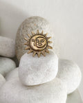 Brass ring with a unique sun and moon design handmade by A Creator's Studio