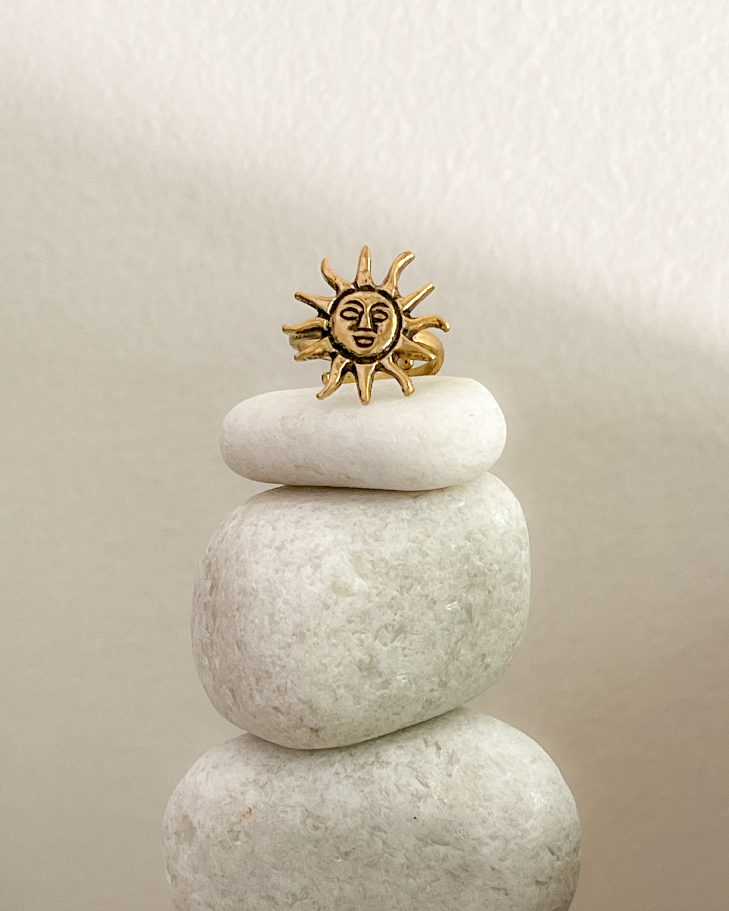 Brass ring with a unique sun design handmade by A Creator's Studio