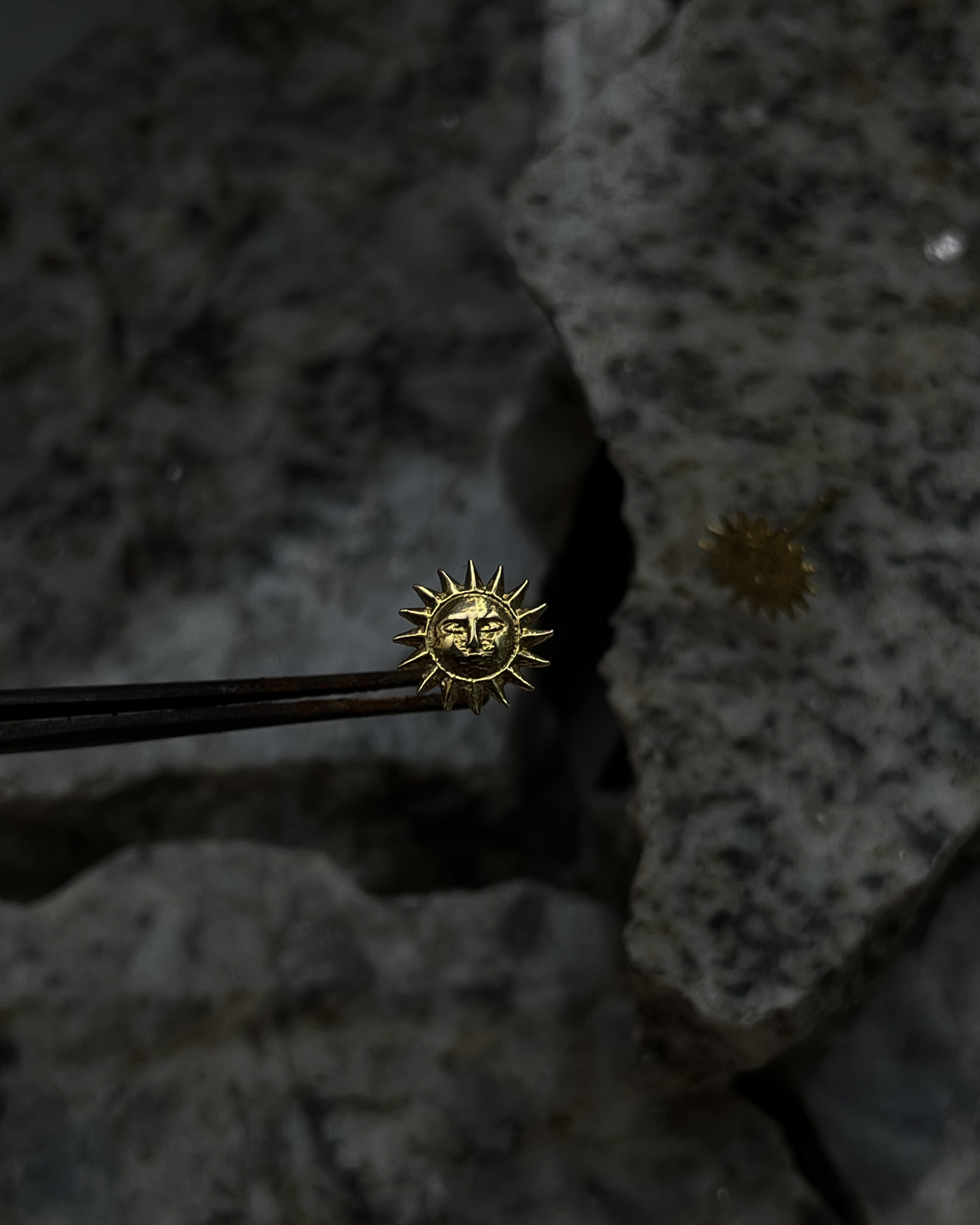 Brass sun-shaped stud earrings handmade by A Creator's Studio