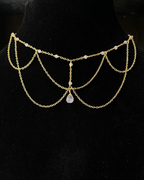 Gold Plated layered chain necklace with a teardrop crystal handmade by A Creator's Studio