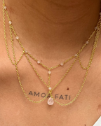 Gold Plated layered chain necklace with a teardrop crystal handmade by A Creator's Studio