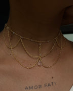 Gold Plated layered chain necklace with a teardrop crystal handmade by A Creator's Studio