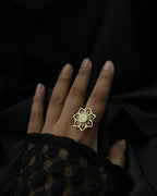 Brass ring with a unique mandala flower design handmade by A Creator's Studio