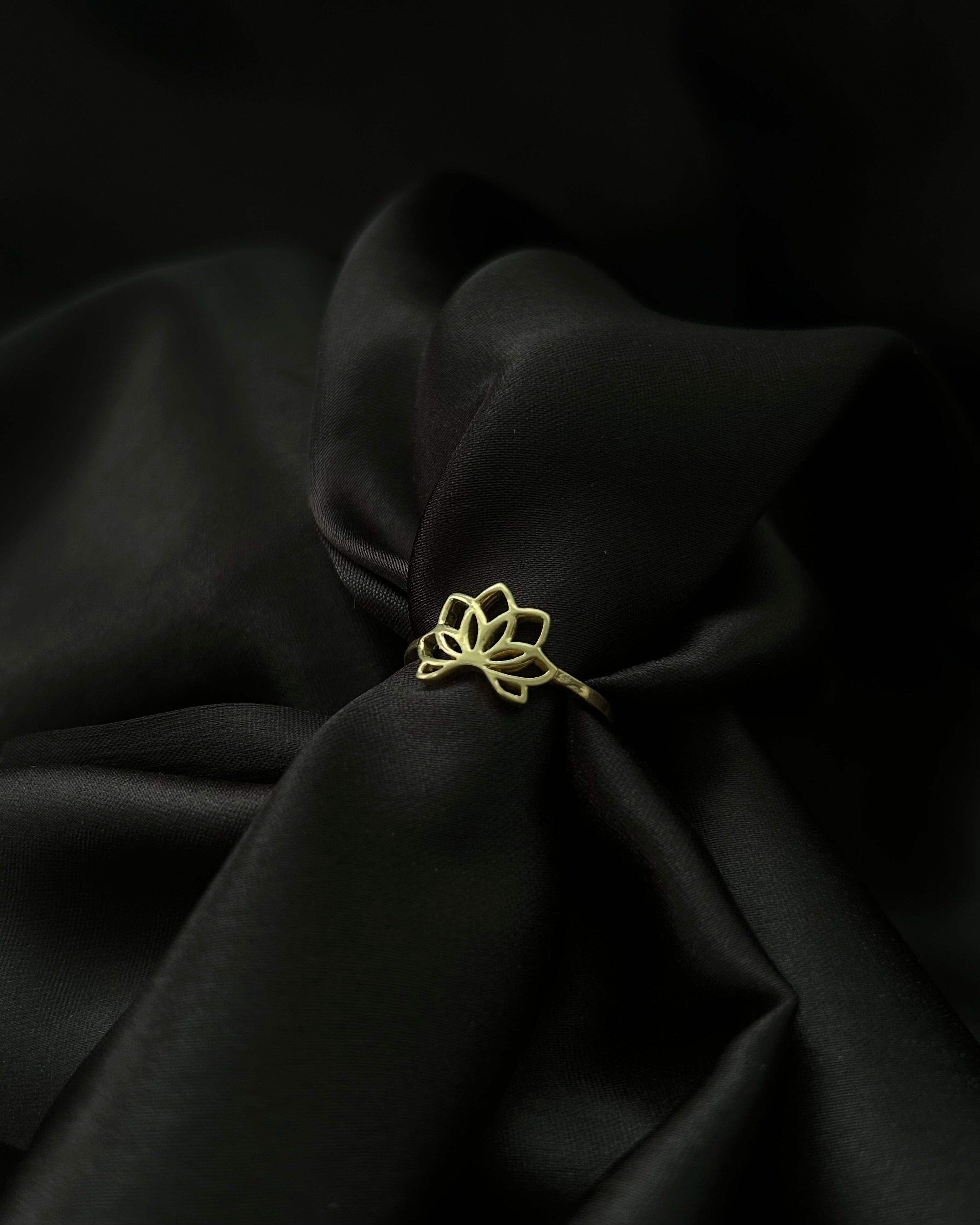 Brass ring with a unique flower design handmade by A Creator's Studio
