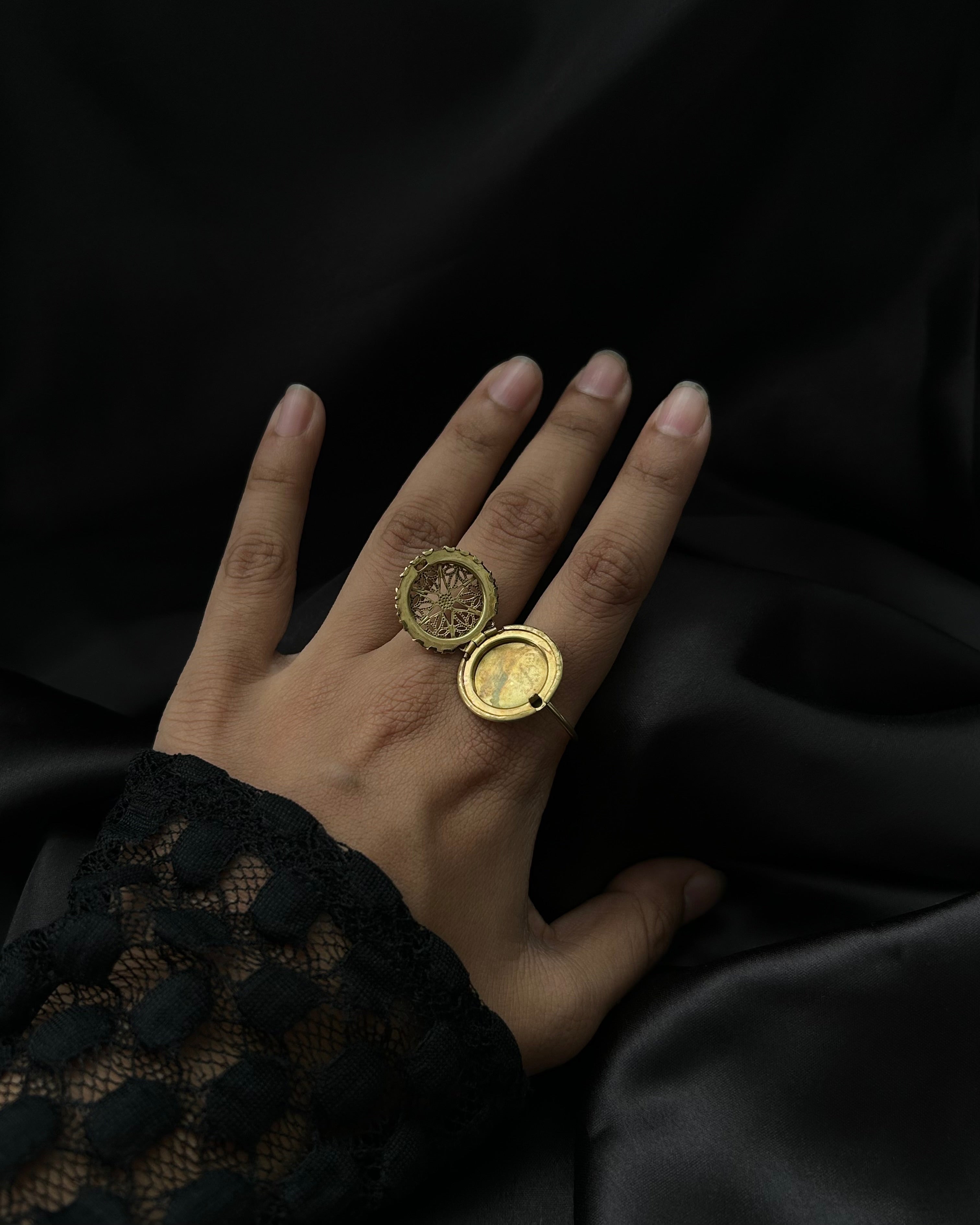 Brass ring with a unique locket design handmade by A Creator's Studio
