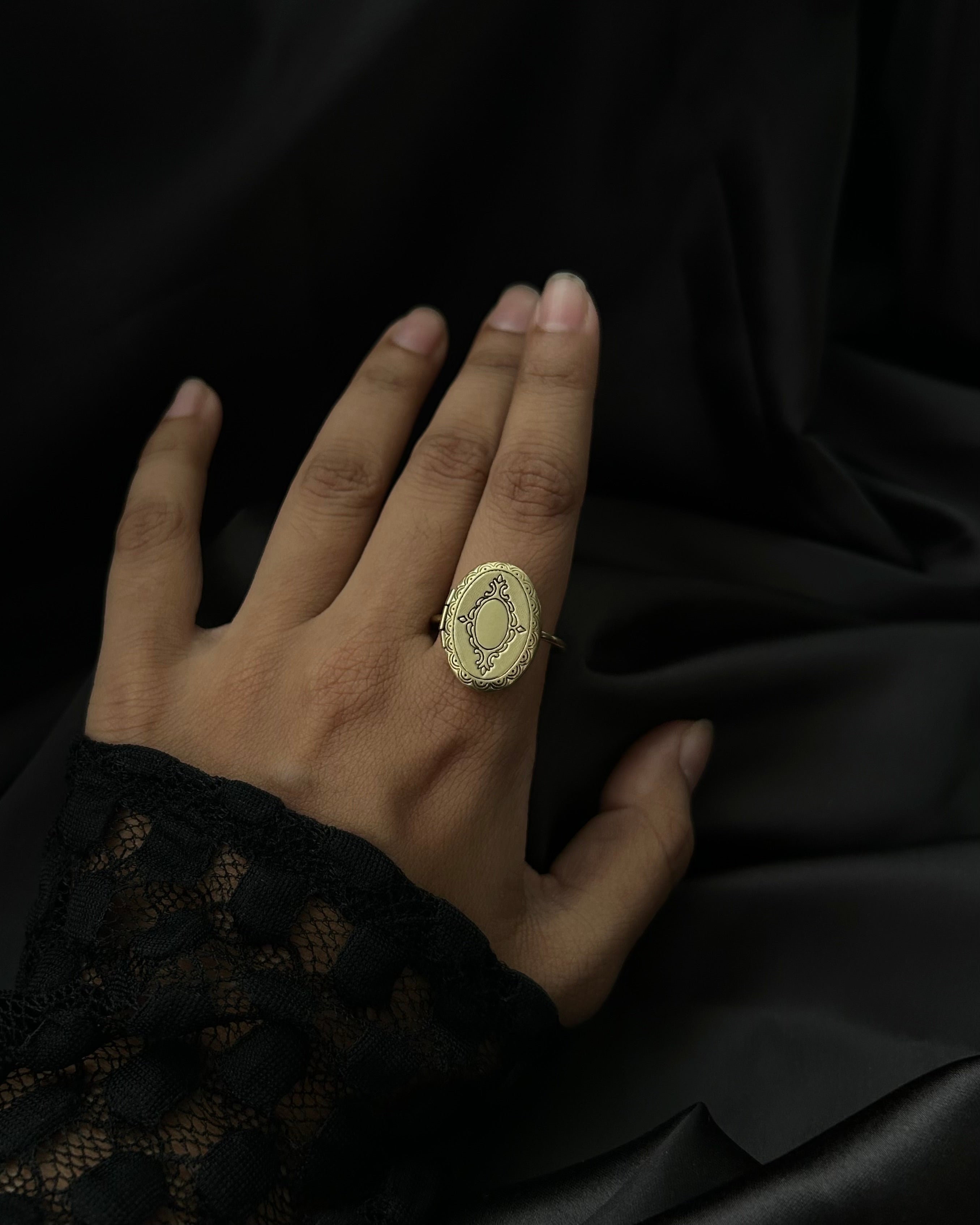 Brass ring with a unique locket design handmade by A Creator's Studio