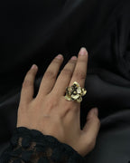 Brass ring with a unique flower design handmade by A Creator's Studio
