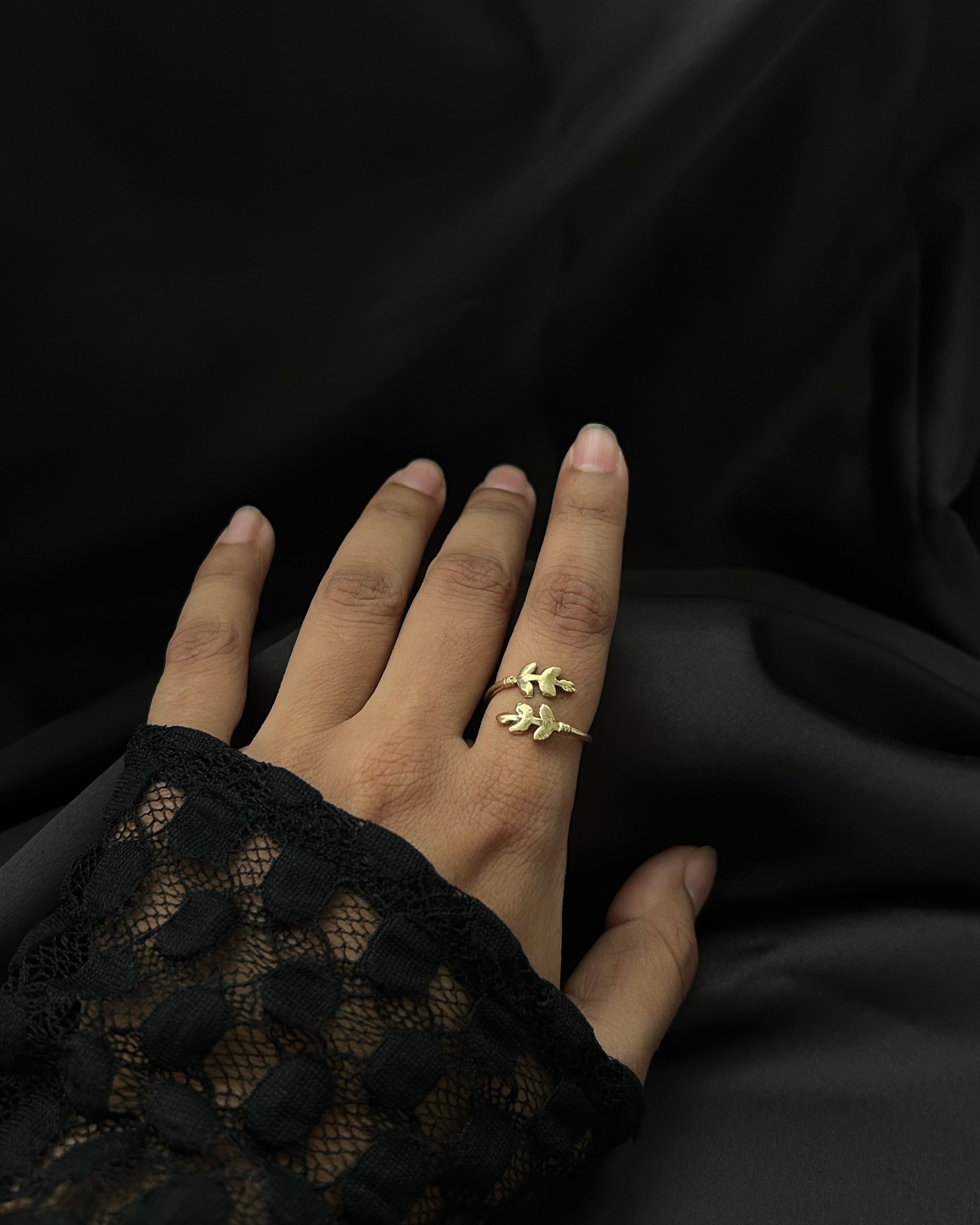 Brass ring with a unique leaf
 design handmade by A Creator's Studio