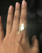 Cat with a Heart Ring Brass