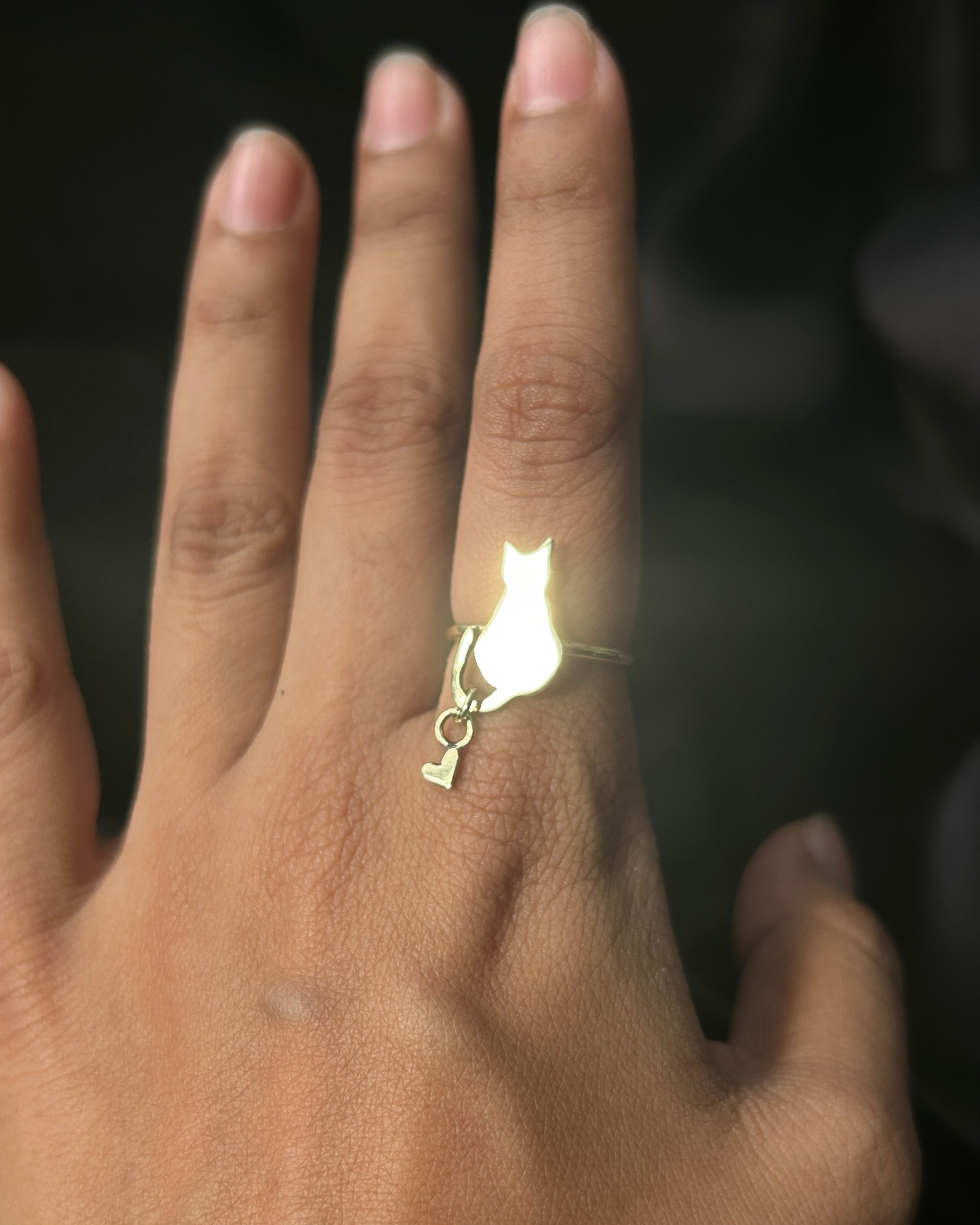 Cat with a Heart Ring Brass