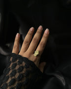 Brass ring with a hamsa design handmade by A Creator's Studio