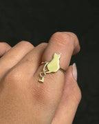 Brass ring with a cat design handmade by A Creator's Studio