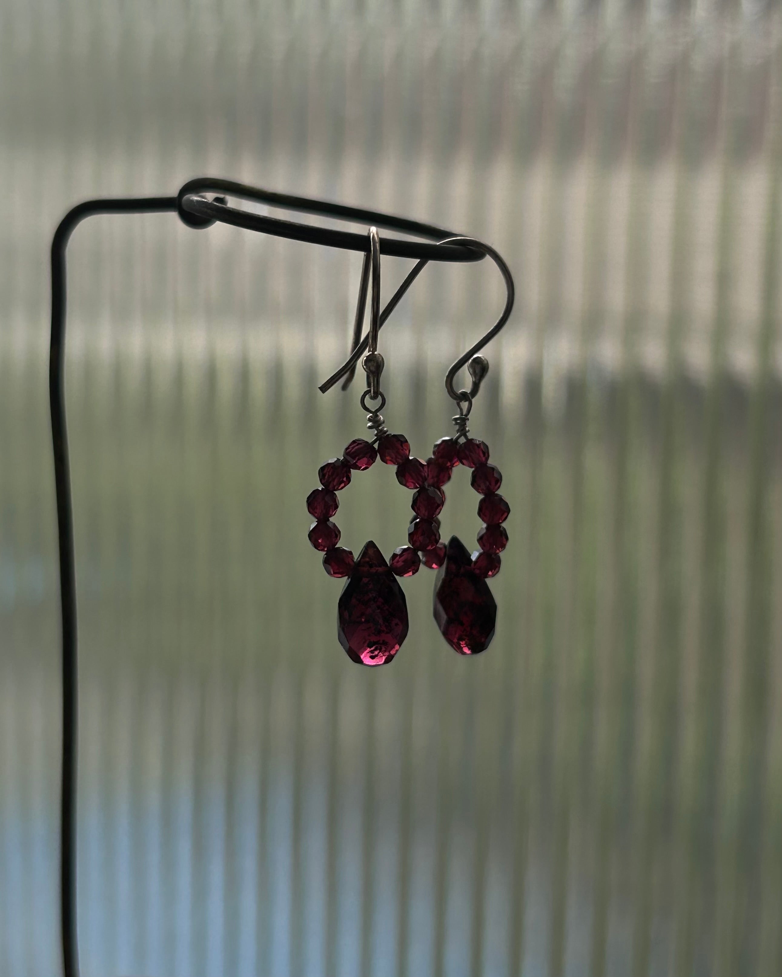 Garnet Drop Earrings Sterling Silver