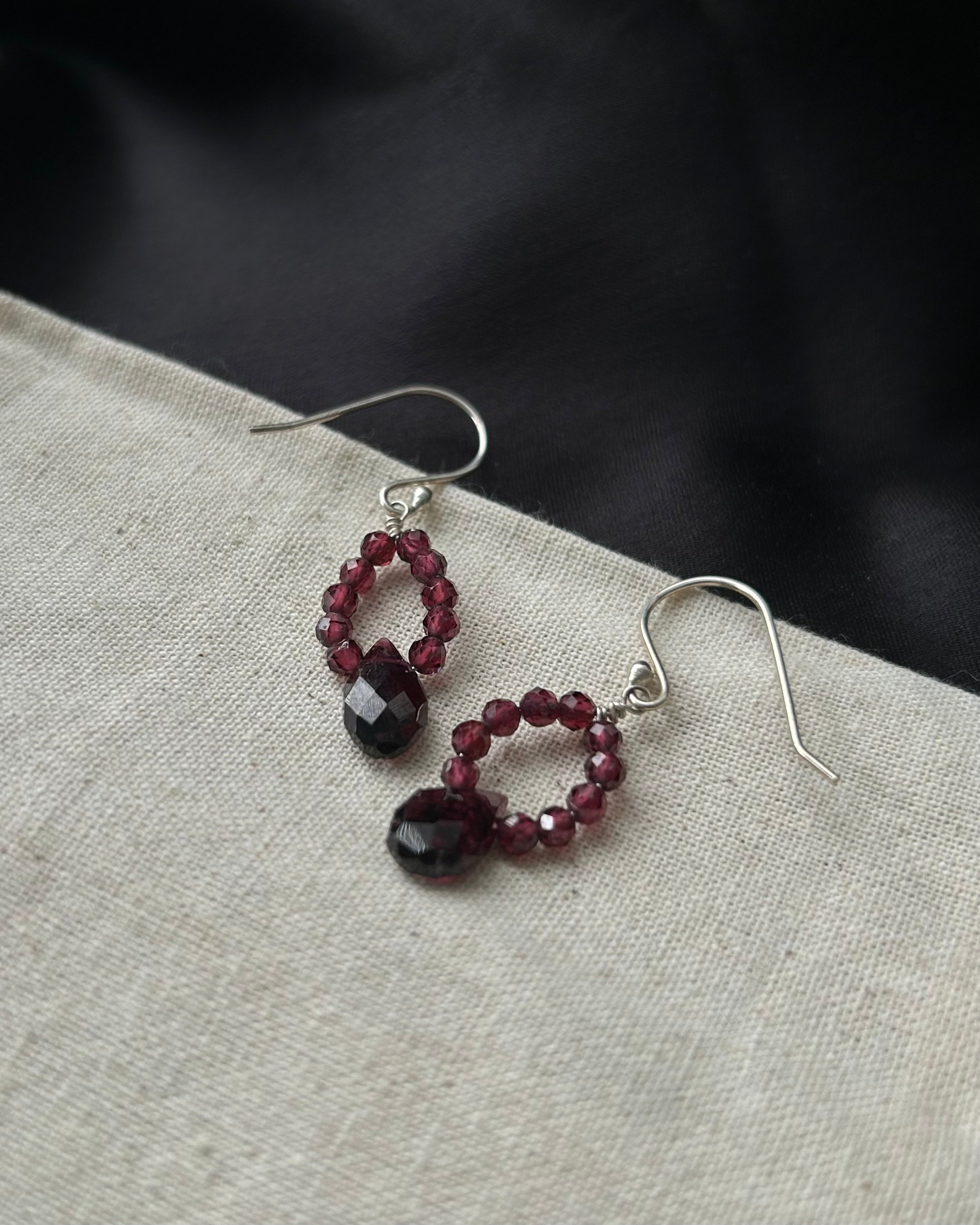 Garnet Drop Earrings Sterling Silver