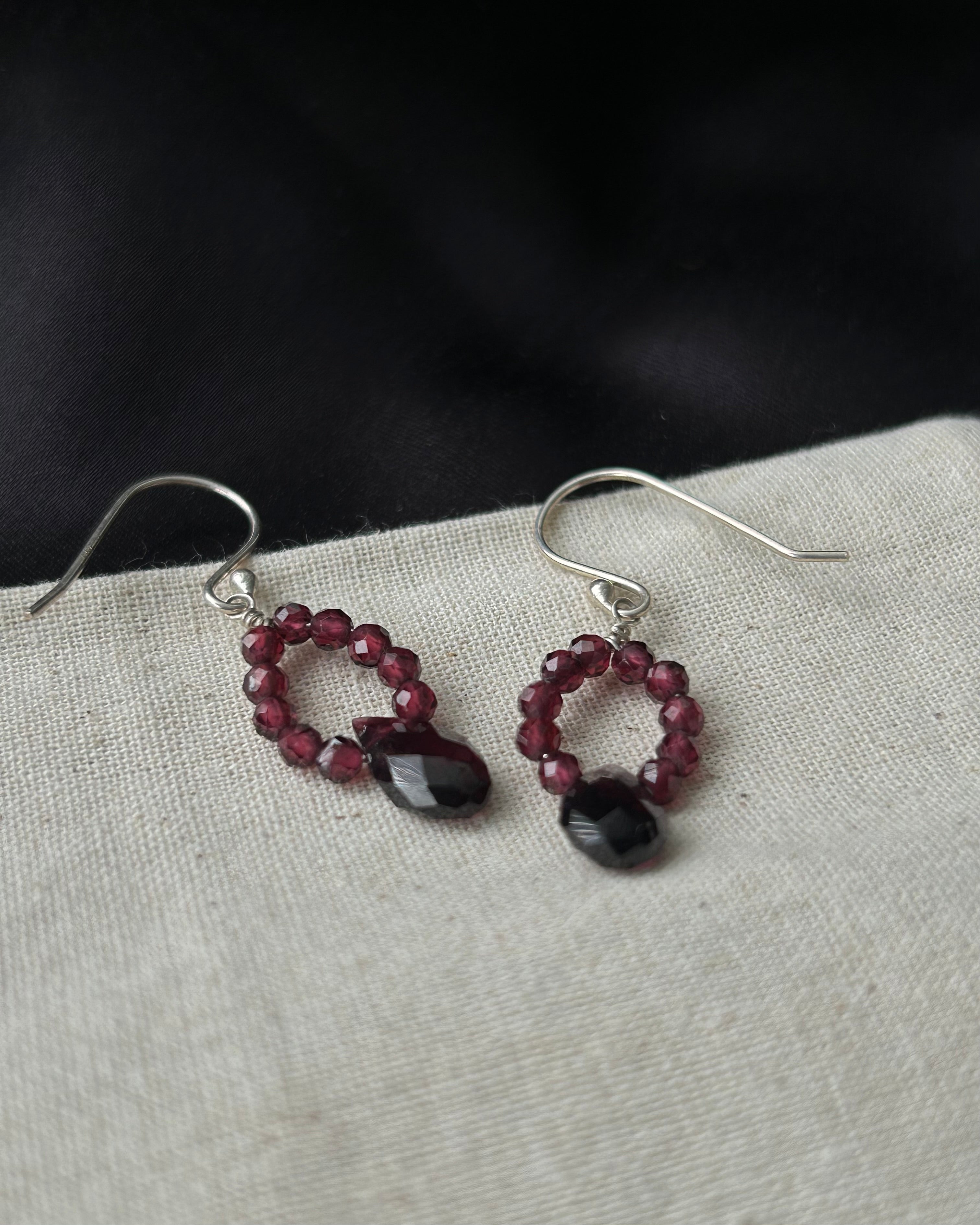 Garnet Drop Earrings Sterling Silver
