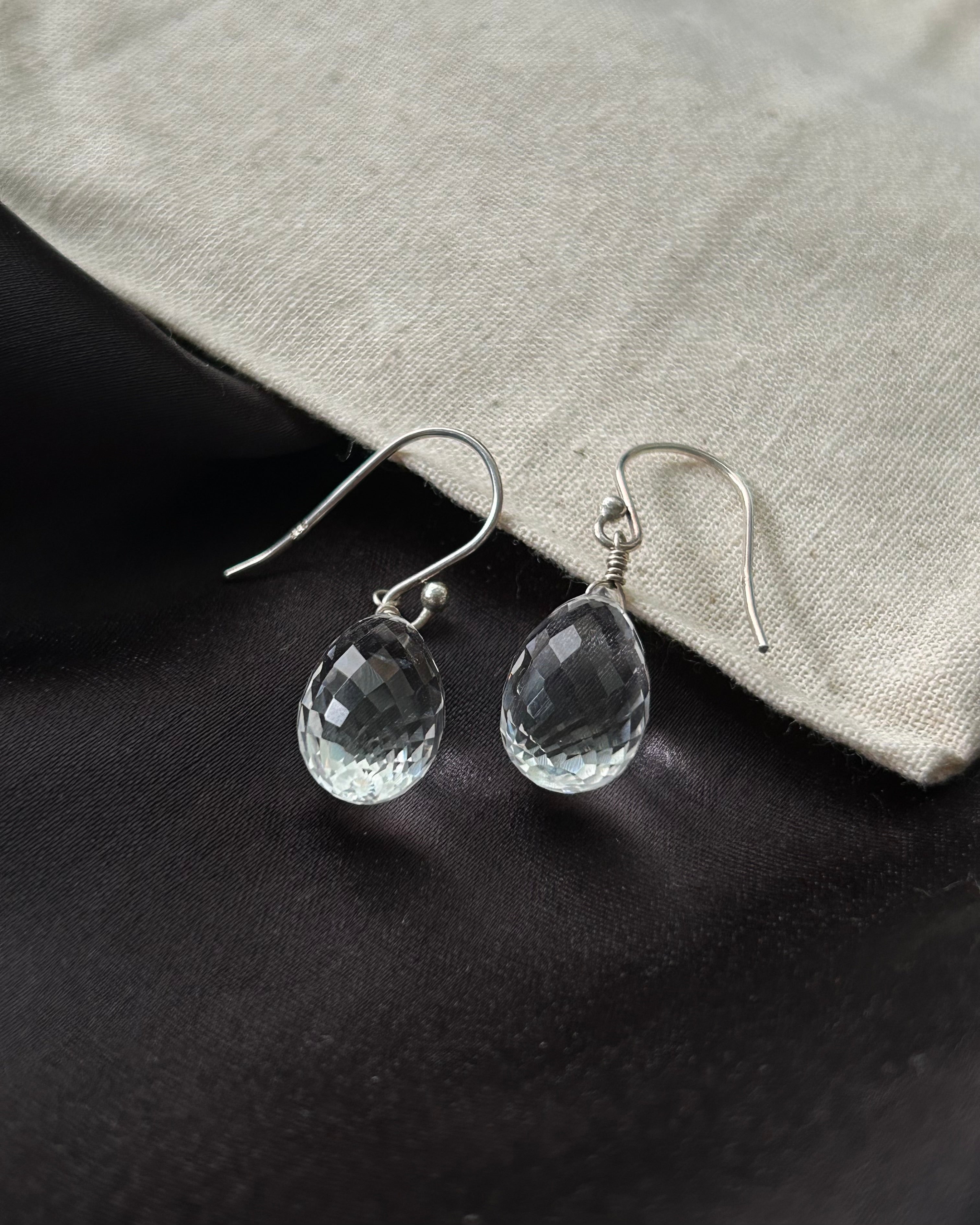 Clear Quartz Drop Earrings Sterling Silver