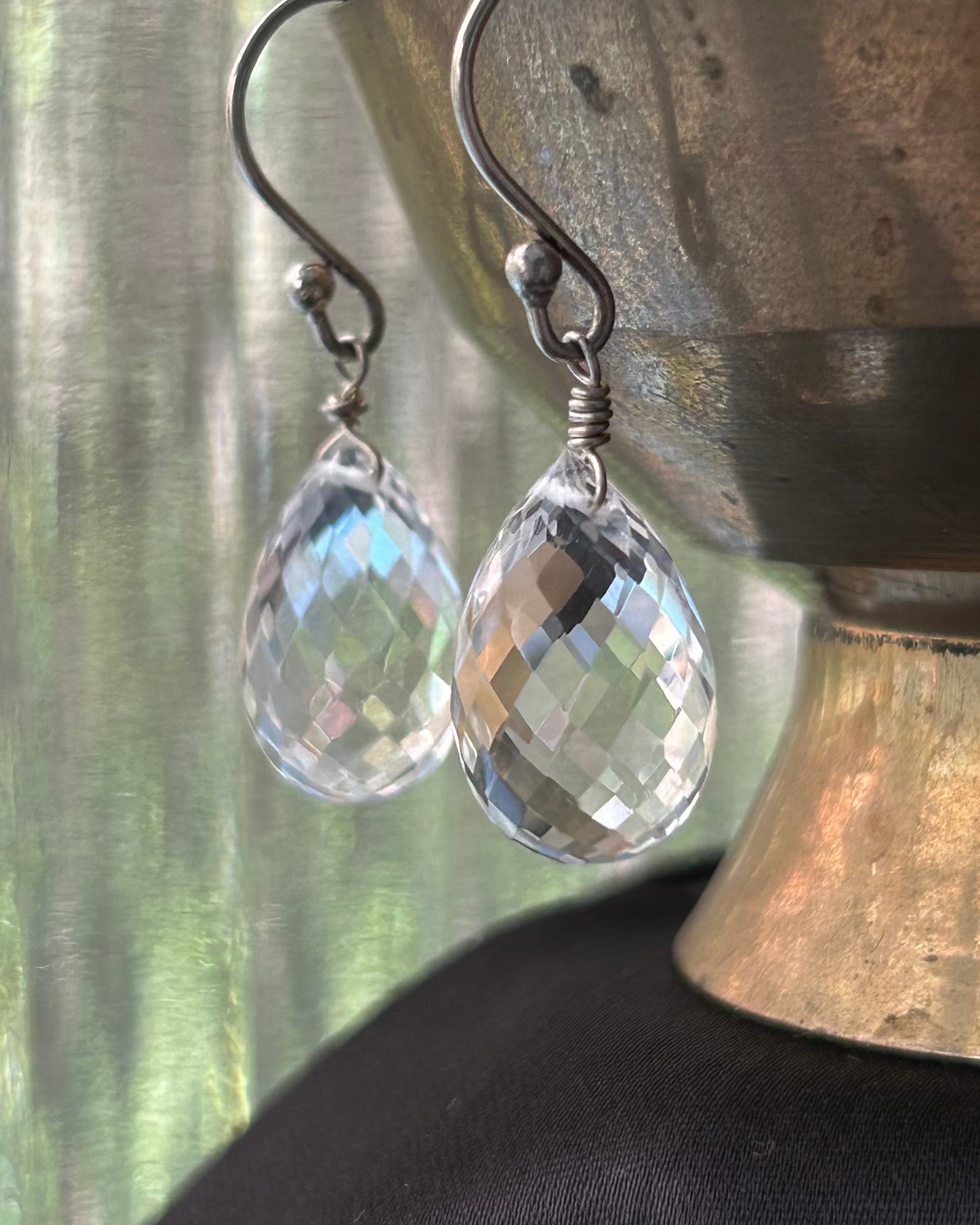 Clear Quartz Drop Earrings Sterling Silver