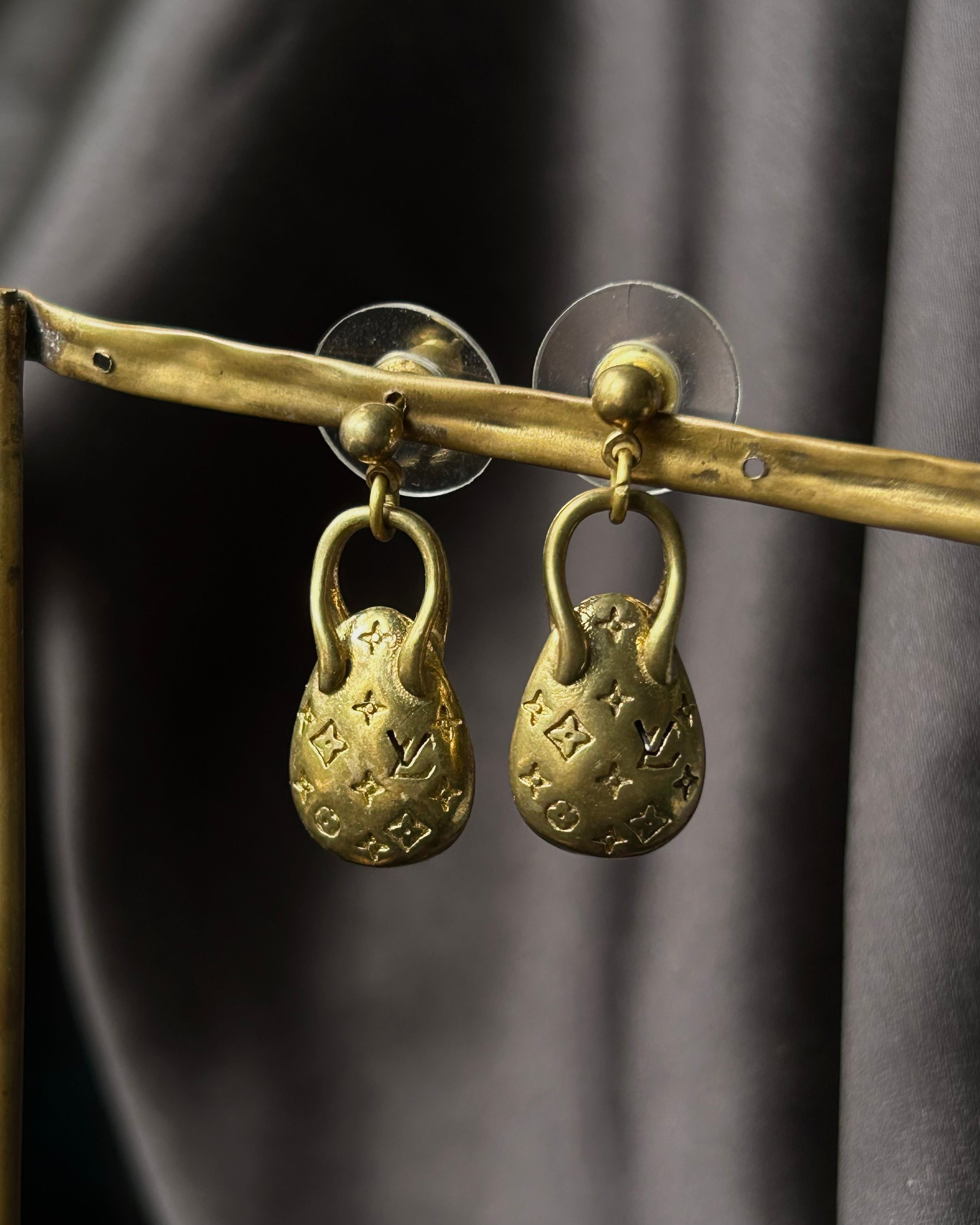 Brass earrings with unique handmade design handmade by A Creator's Studio