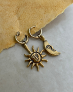 Brass sun and moon earrings handmade by A Creator's Studio