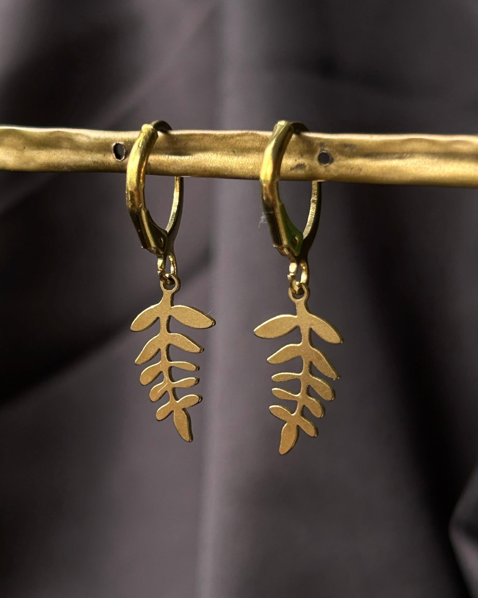 Brass earrings with unique leaf design handmade by A Creator's Studio