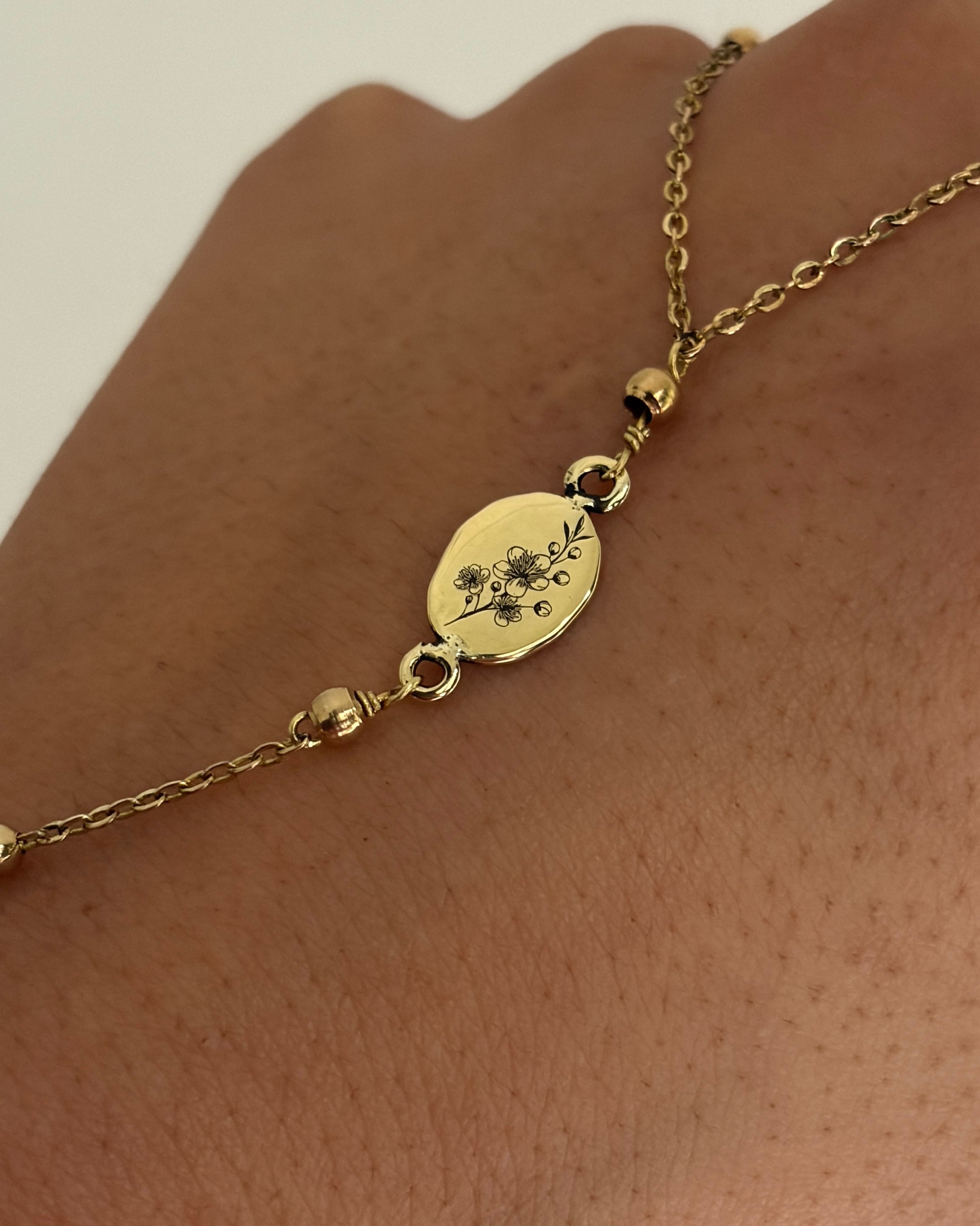 Birth Flower Handchain Brass