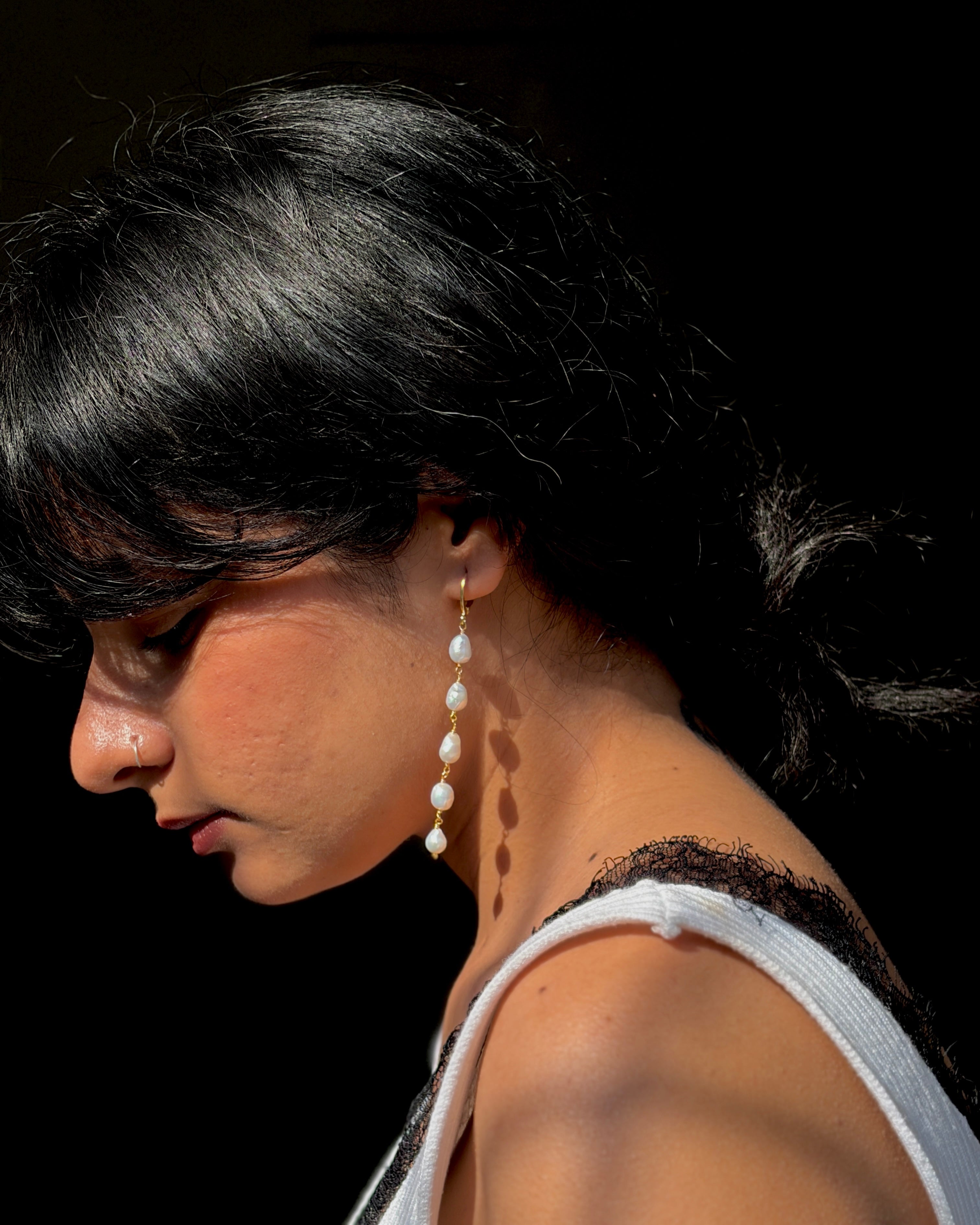 Long White Pearl Danglers