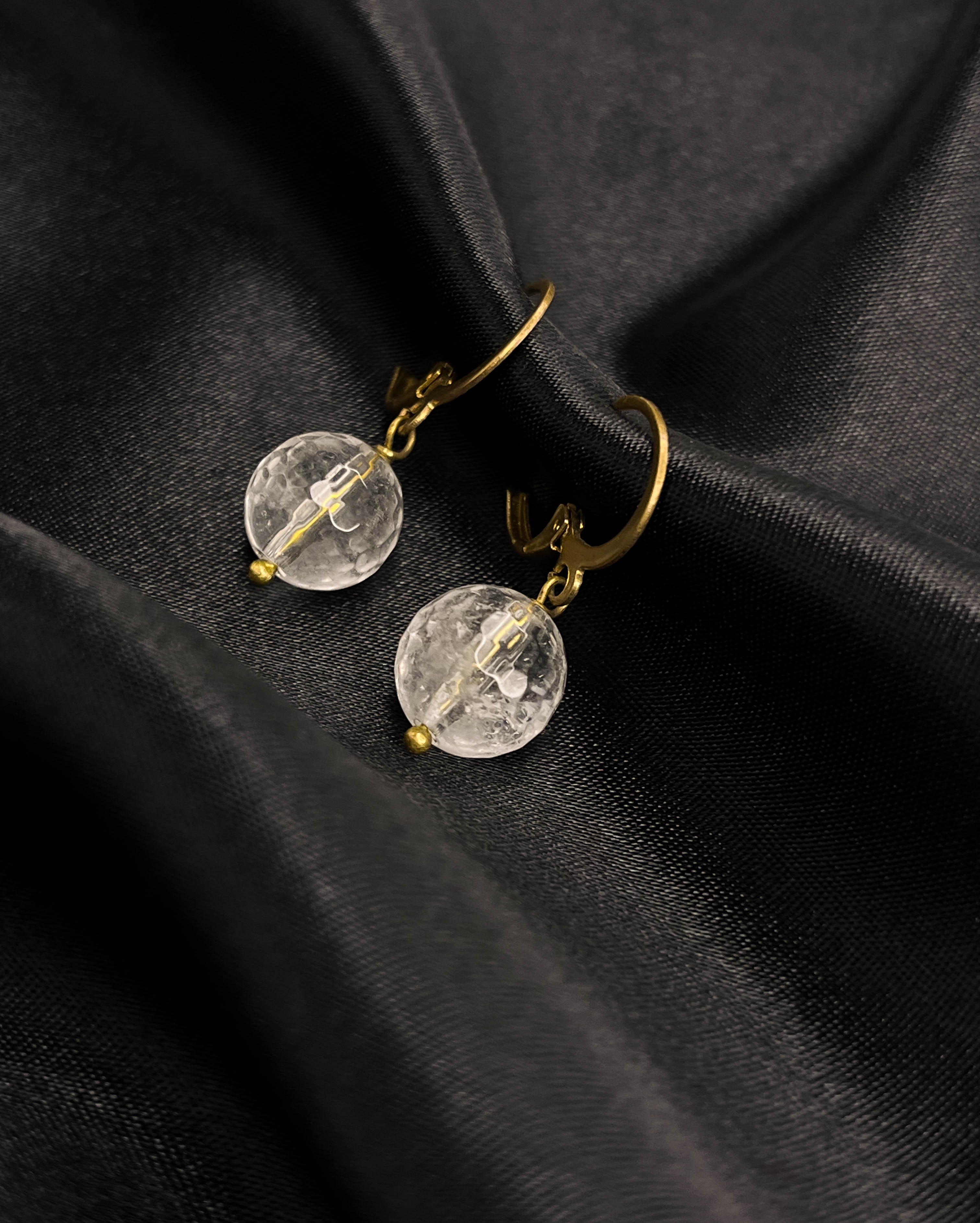 Brass earrings with crystal  handmade by A Creator's Studio
