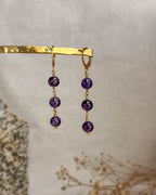 Brass earrings with purple amethyst crystal beadds handmade by A Creator's Studio
