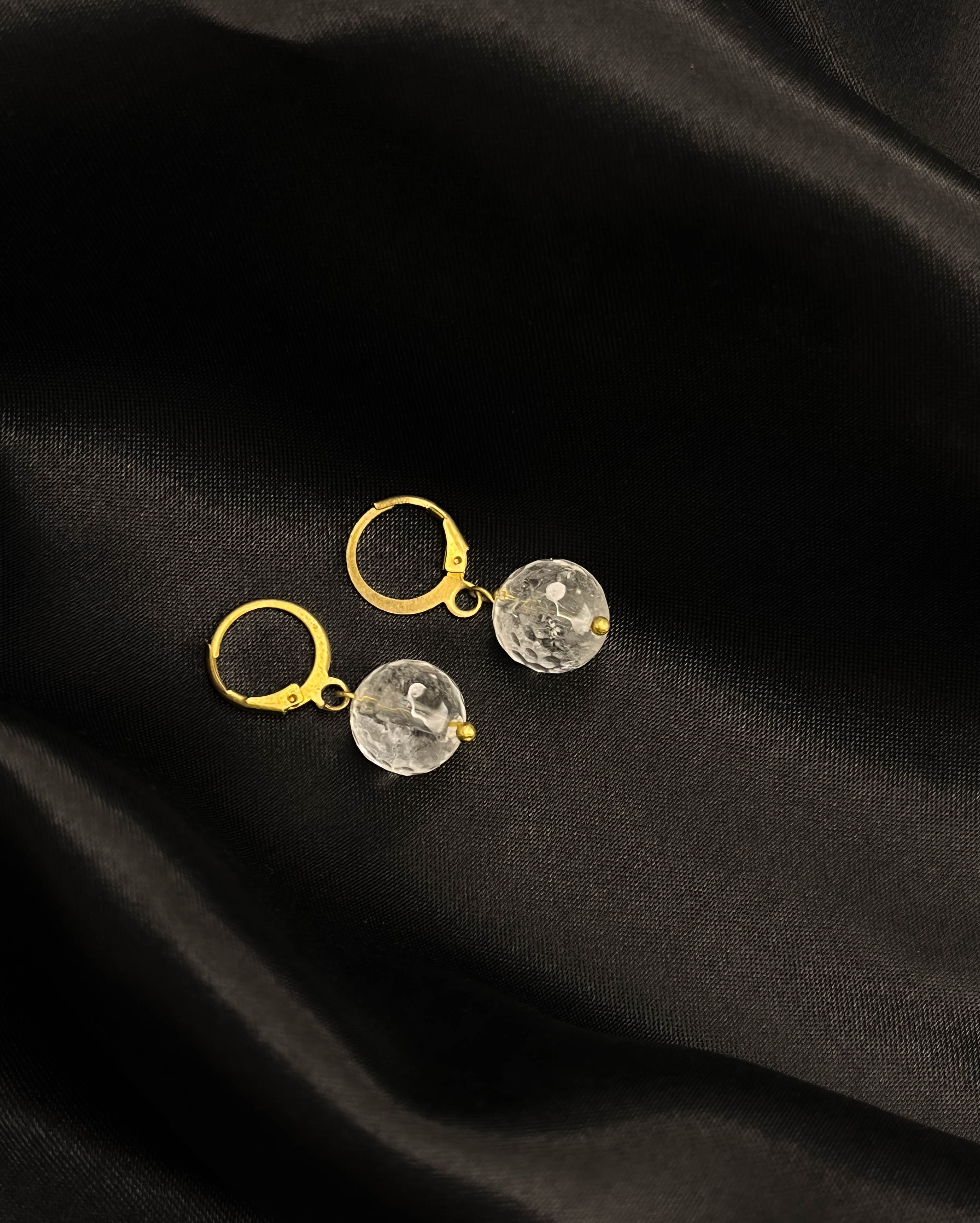 Brass earrings with crystal  handmade by A Creator's Studio