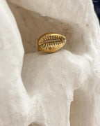 Brass ring with a cowri shell that looks like coffee bean design handmade by A Creator's Studio