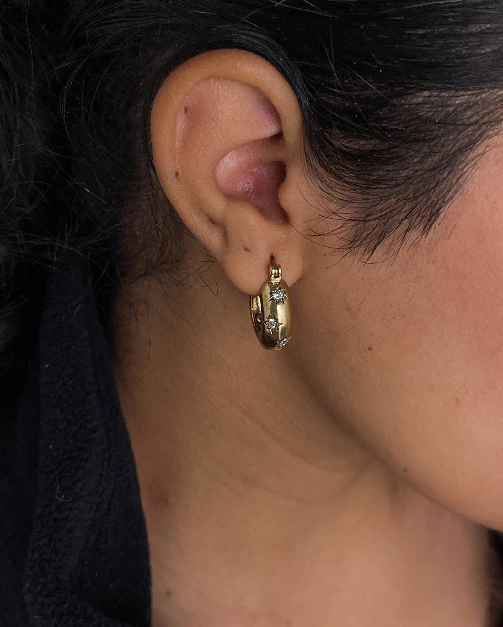 Brass studded hoop earrings handmade by A Creator's Studio