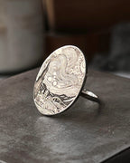 The starry night by Vincent Van Gogh inspired silver engraved ring handmade by A Creator's Studio